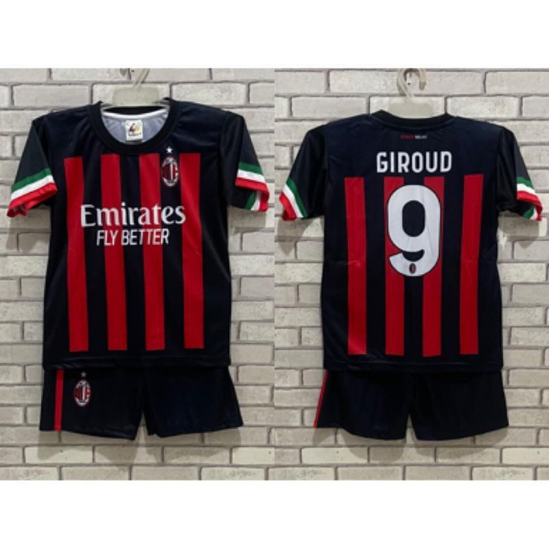 SETELAN KAOS MILAN HOME HITAM ANAK PRINTING KIDS