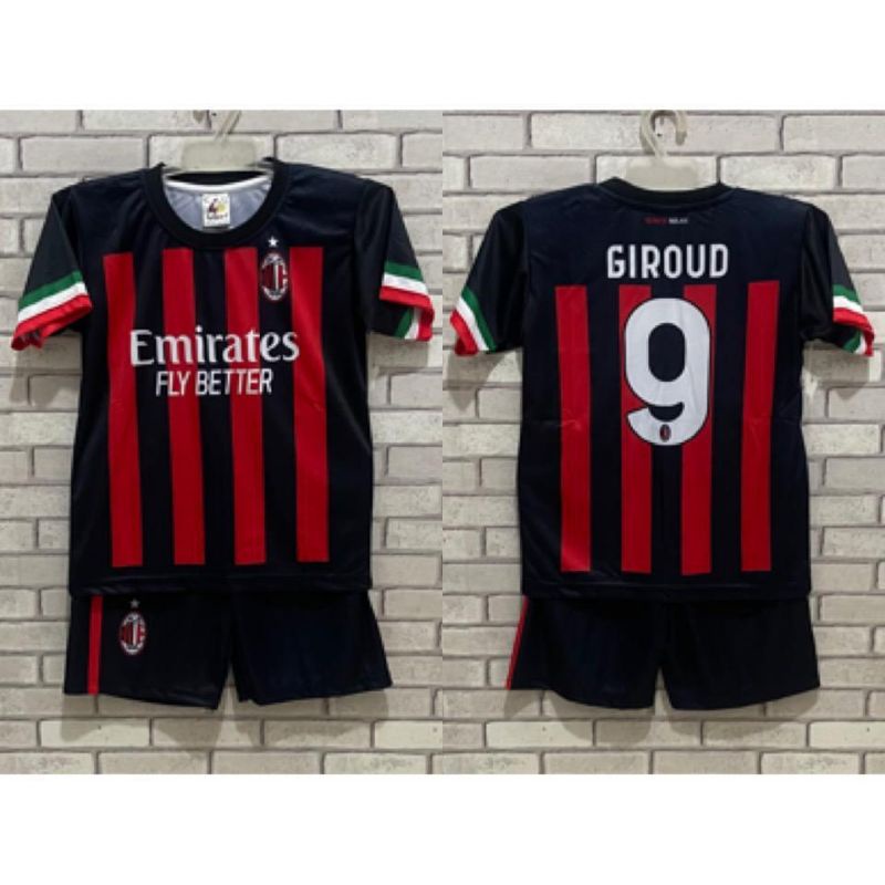 SETELAN KAOS MILAN HOME HITAM ANAK PRINTING KIDS