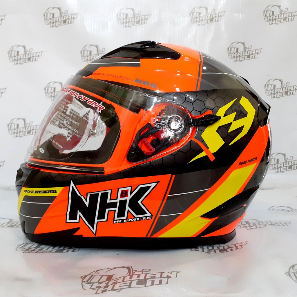  Helm  NHK  Rx9  Navy Orange fluo Oren Double Visor Murah 