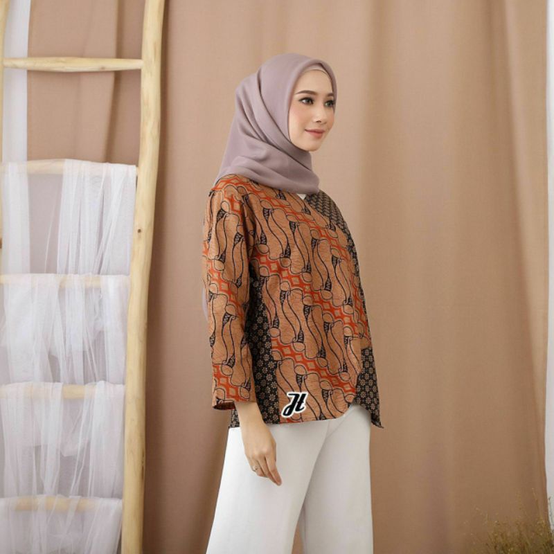tey-17 Batik wanita ASJ SA HRB026 Kenongo Kemeja Tosca Pendek-3