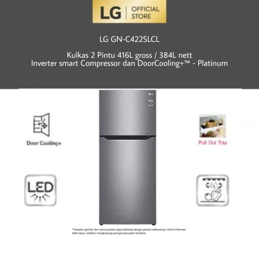 KULKAS LG GN-C422SLCL INVERTER 2 PINTU DOOR COOLING C422SLCL