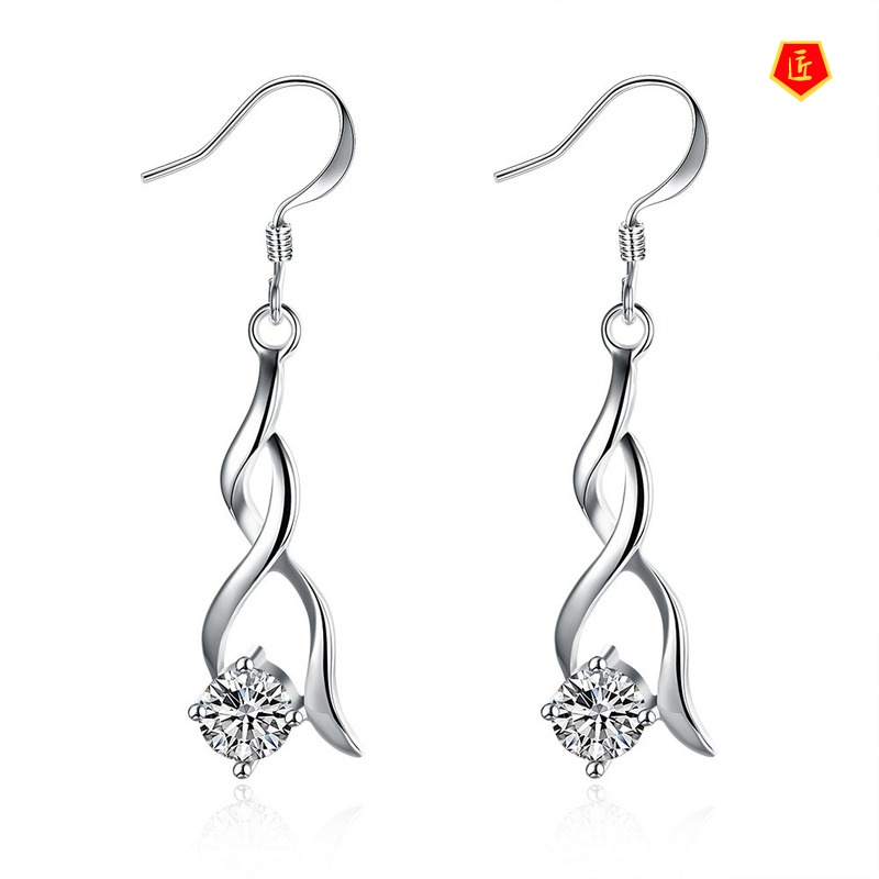 [Ready Stock]Fashion 925 Silver Tassel Twisted Diamond Earrings