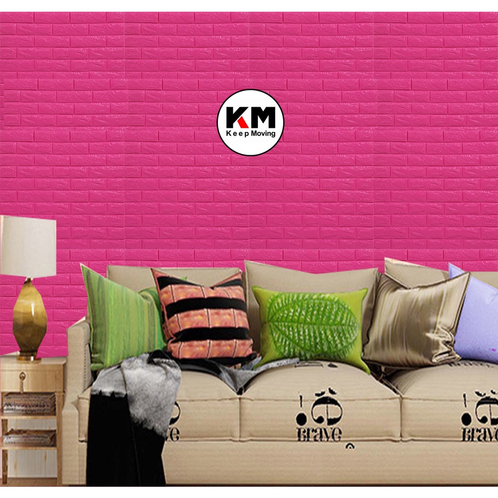 Jual KM Wallpaper Foam 3D Bata Warna Magenta Premium Wall Paper Sticker