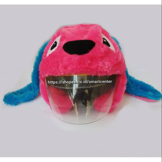 Sarung Helm Stitch Pink telinga Biru Halfface