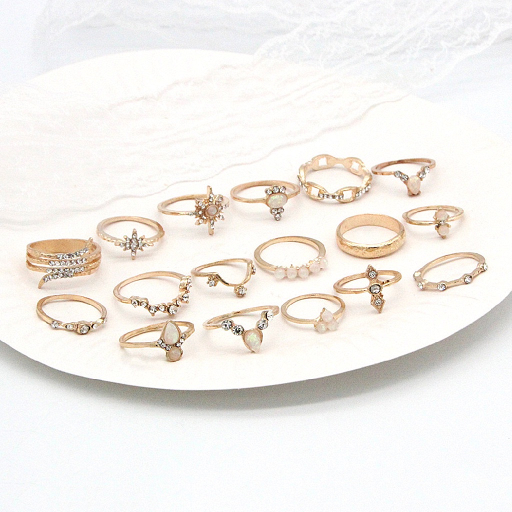 17 Pcs / Set Cincin Buku Jari Aneka Bentuk Gaya Bohemian Untuk Wanita
