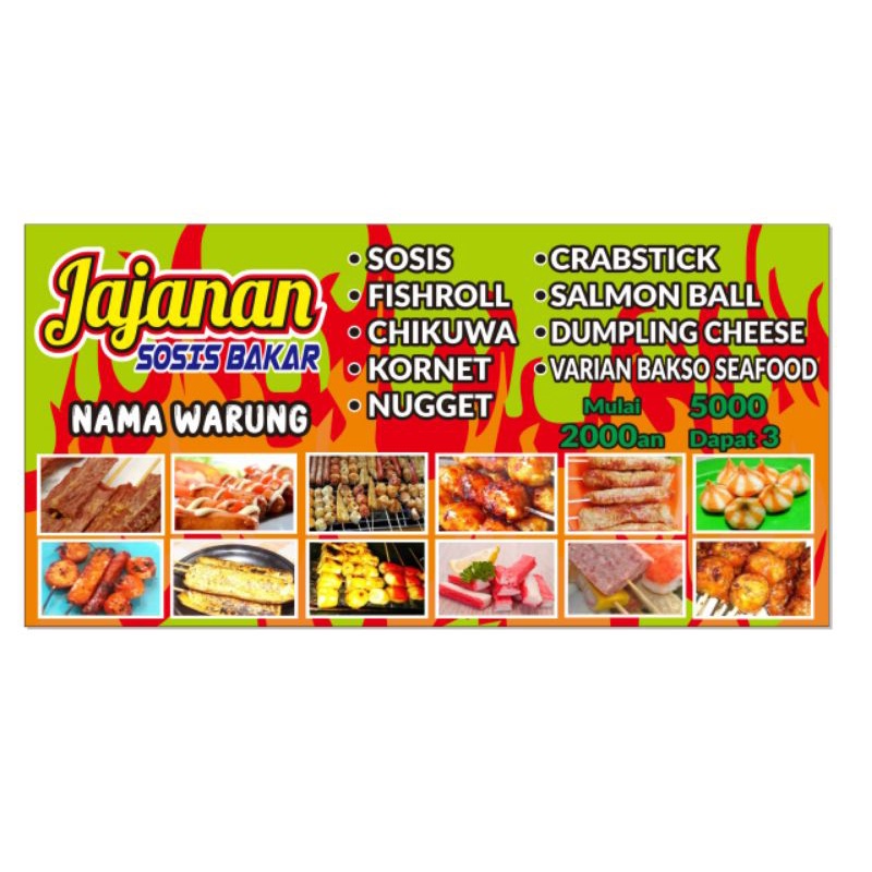 SPANDUK JAJANAN SOSIS BAKAR/ANEKA SOSIS BAKAR 150x50