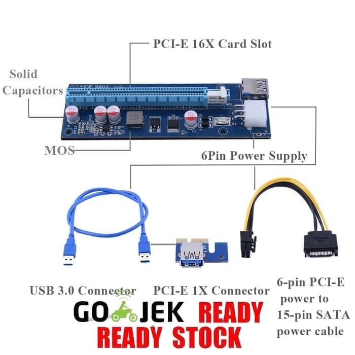 Pci express x1 to x16 riser 007c adapter with usb 3.0 6 pin sata for vga external mining pcie