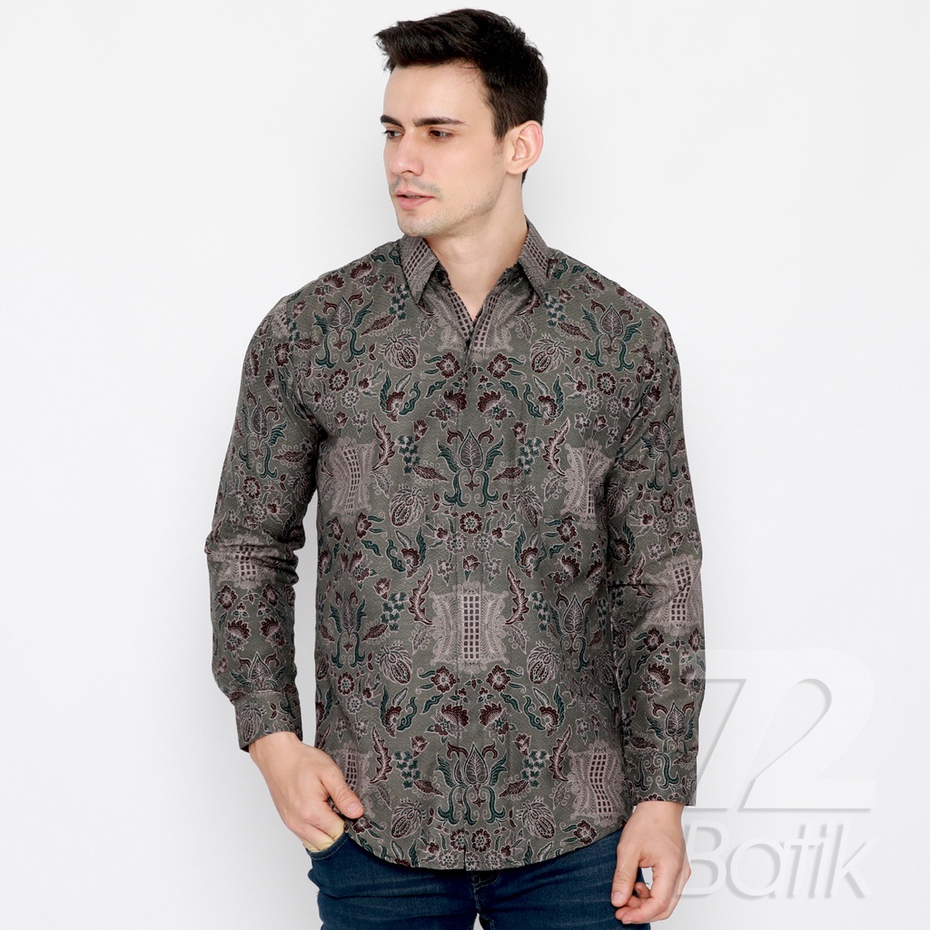 BATIK COUPLE MODERN Kemeja Rok Lilit Instan Batik Pria Lengan Panjang Premium Motif Pintu Aceh Abu Grey 721077 CAP 72