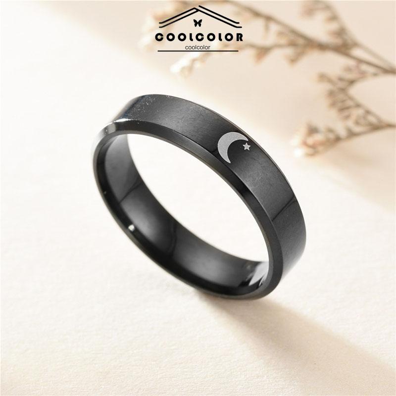 COD Simple Moon Sun Couple Trendy Wide Love Rings Hadiah Indah untuk Pacar Pacar di Hari Valentine- cl