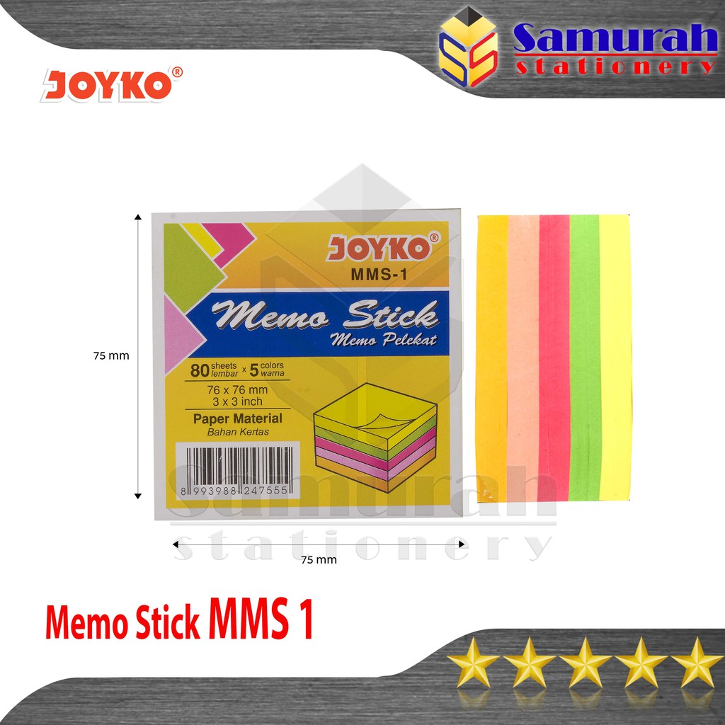 

Memo Stick MMS 1 Joyko / Sticky Note MMS-1 / Kertas Memo Catatan / Memo Tempel 5 Warna