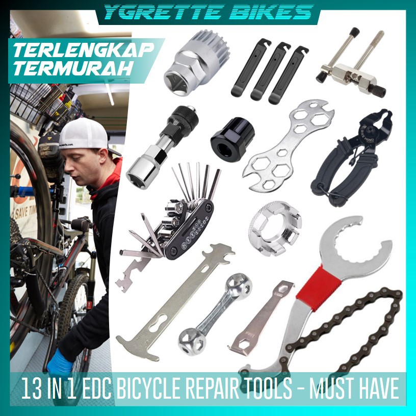 YGRETTE - PAKET 13 IN 1 KOMPLIT SET KUNCI ALAT PERBAIKAN SEPEDA MTB ROADBIKE DIY TOOLS BIKE REPAIR