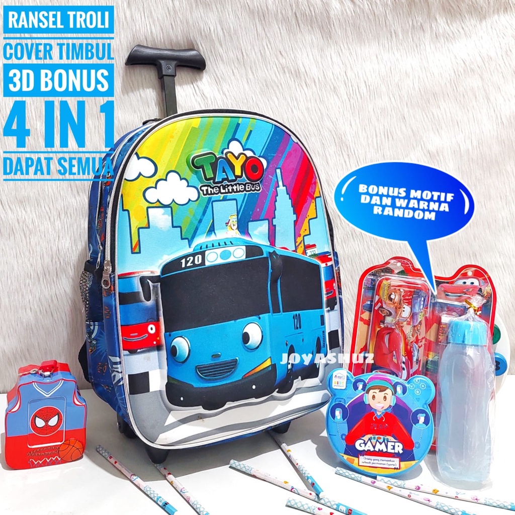 Tas Troli Anak Laki Laki Karakter Spiderman Gratis Bonus - Tas Troli 3D Tobot - Ransel Anak Laki-laki - Ransel Troli Anak SD - Tayo Troli 3 Dimensi - Tas Gratis Botol -  Tas Sekolah Anak Troli - Tobot - Spiderman - Tas Dorong Lucu - Joyashuz