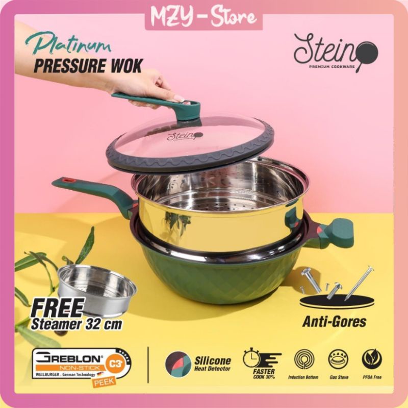 Stein Wok Platinum Presto Steincookware (Free Spatula Steincookware) Wok Pressure Cooker Stein Platinum Pressure Wok Stein Panci Presto Semi Kukusan Anti Baret Preassure Wok Steincookware ORIGINAL