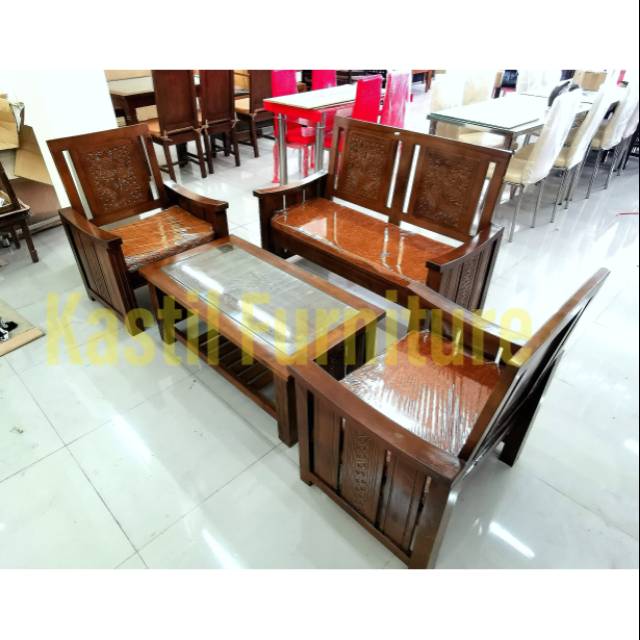 Sofa kayu jepara 211 + meja jokowi | Shopee Indonesia