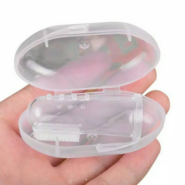 Sikat gigi lidah bayi silicone Silikon Anak jari dengan tempat box penyimpanan