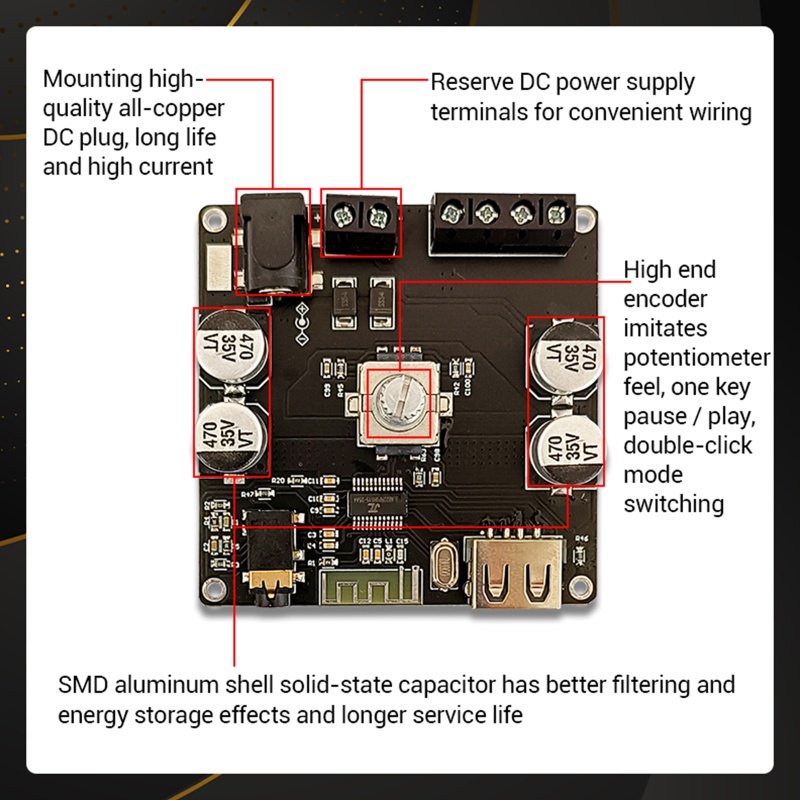 Btsg Amplifier Board Blueteeth-compatible Hifi- Stereo 2.0 Channel 2X100W DC9-24V 5A