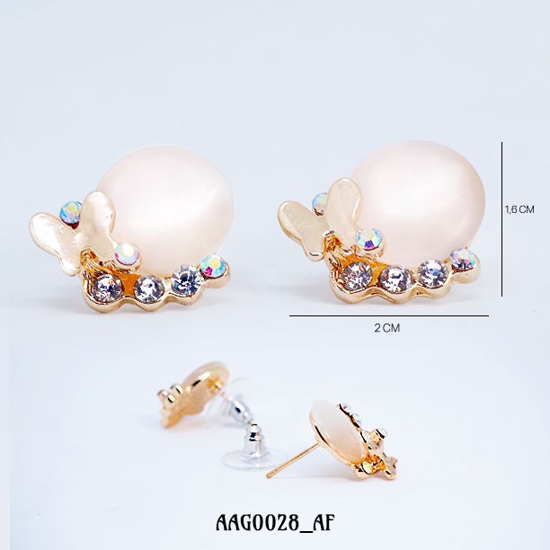 Anting Korea tusuk butterfly mutiara glossy with zircon (AAG0028) by Me Time  .