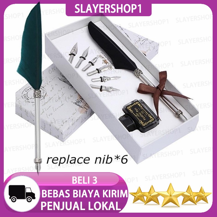 

1 Set Pena Celup Bulu Kaligrafi Retro, Set Kotak Hadiah Siswa dengan 5 Nib Pernikahan hadiah Pulpen Pena Bulu Kasual