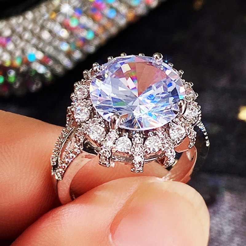 Cincin Kawin / Tunangan Cubic Zirconia Bulat Besar Mewah Untuk Wanita