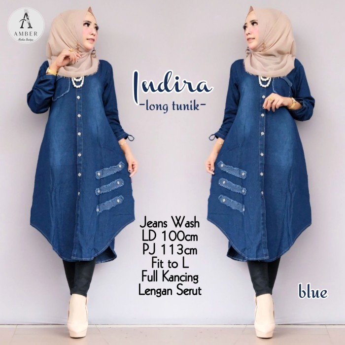 Tunik Muslim / Long Tunik Jeans Wanita Model Terbaru / Baju Muslim / Fashion Wanita