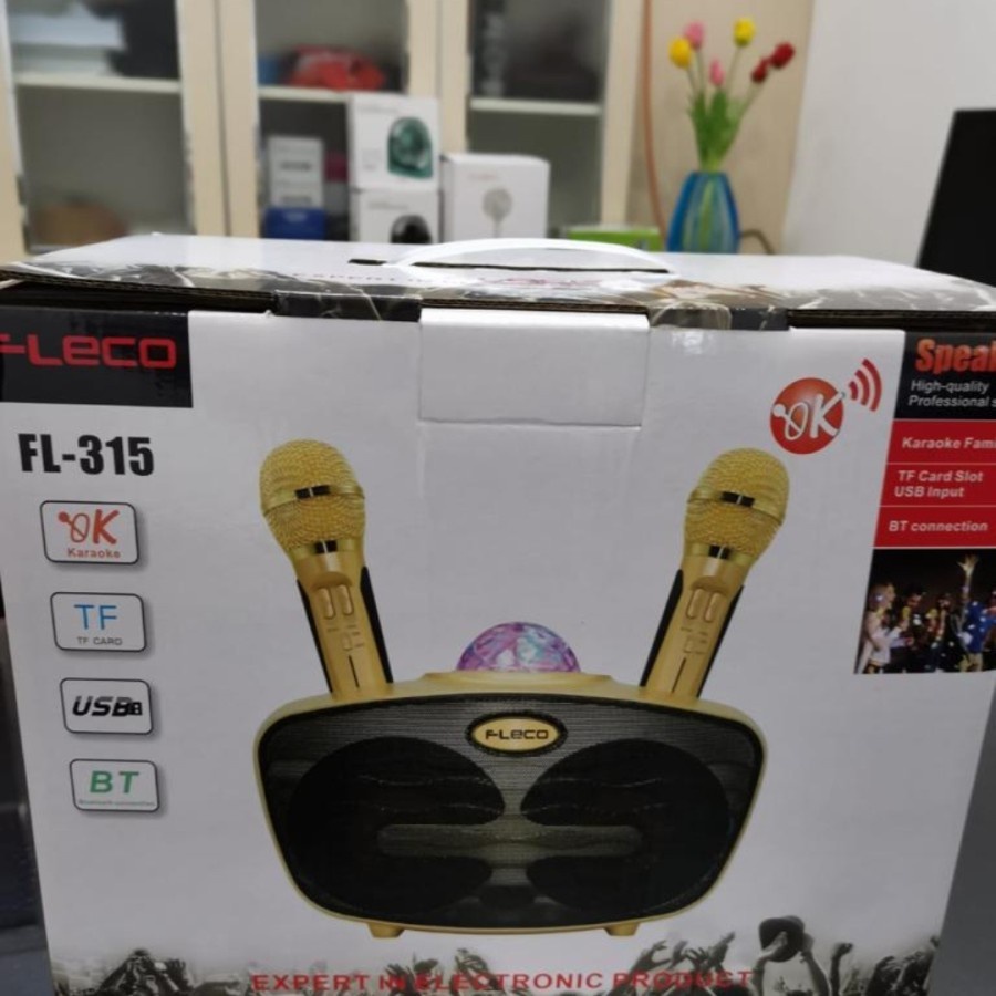 SPEAKER BLUETOOTH PORTABLE KARAOKE FLECO FL-315 PLUS BONUS 2MIC WIRELESS