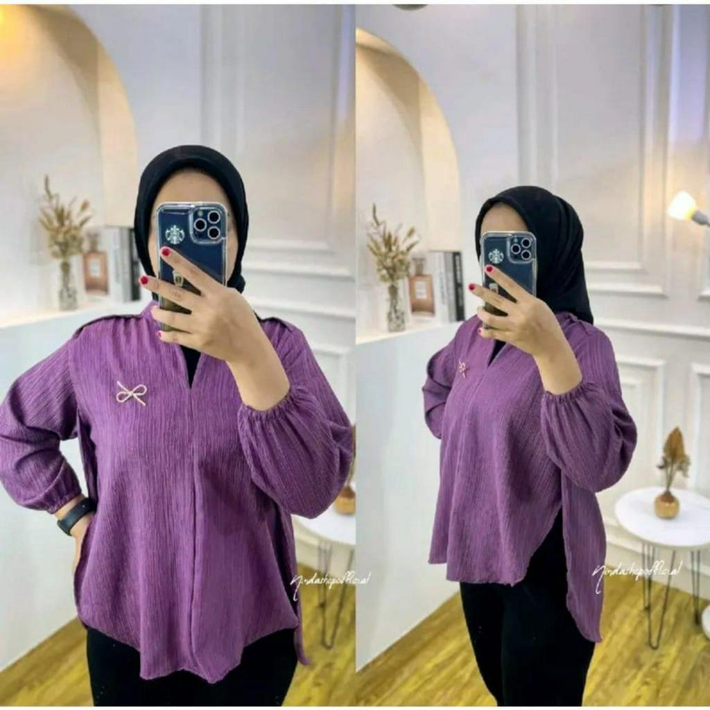 TERBARU BAJU KEMEJA LIVIA BLOUSE WANITA POLOS BAHAN LADY CRUSH  JUMBO SIZE