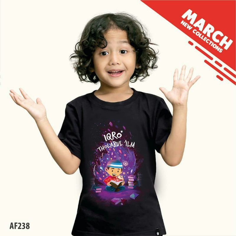 kaos anak muslim lengan pendek hitam afrakids