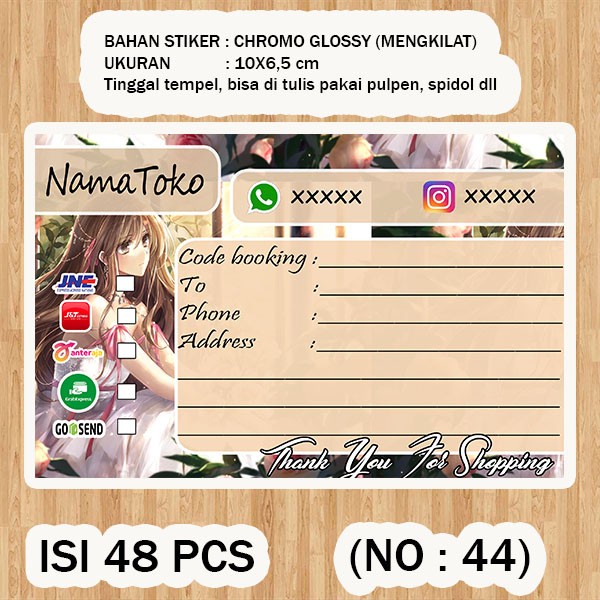 

( STIKER PENGIRIMAN ) Shipping label ( /pack isi 48pcs no.44 )