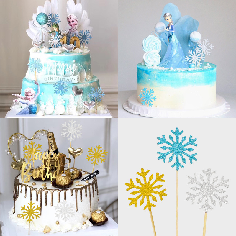 10pcs/set Snowflake Cake Topper Birthday Party Cupcake Toppers  Wedding Baby Shower Christmas Decor Insert Card