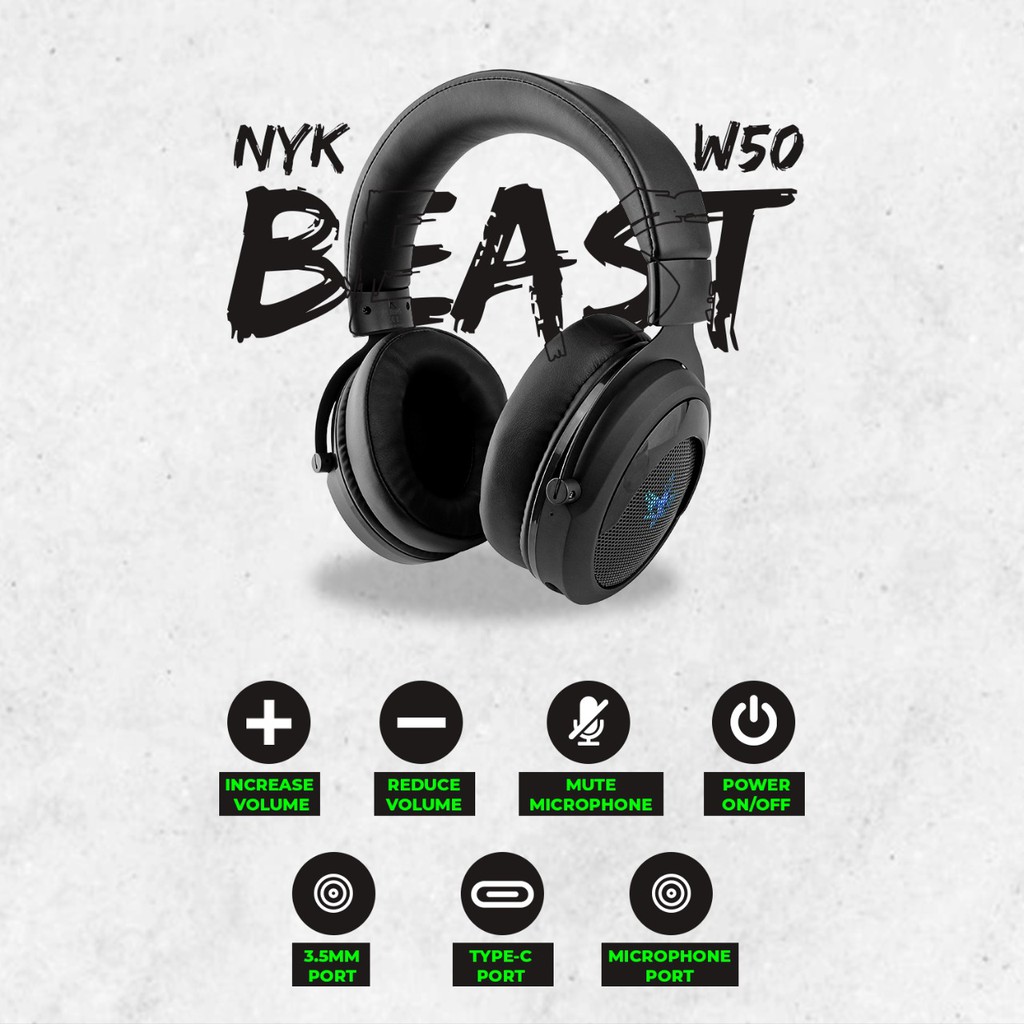 Headset gaming nyk nemesis Wired 3.5mm wireless 7.1 sound Rgb 2in1 beast W 50 W50 - Headphone