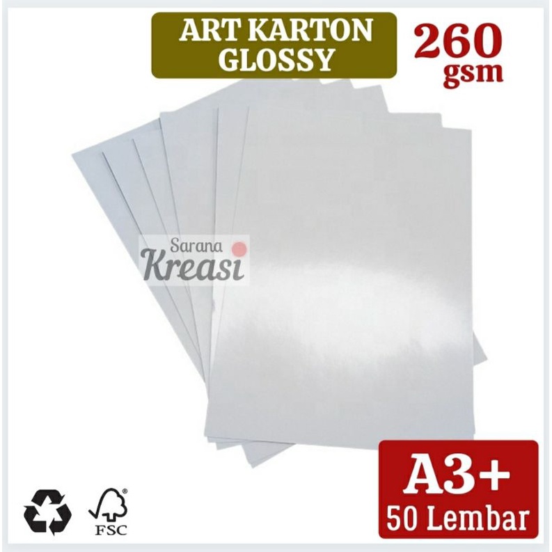 

Art Carton Glossy 260gsm A3+ isi 50 Lembar - Kertas Art paper Kilap Karton