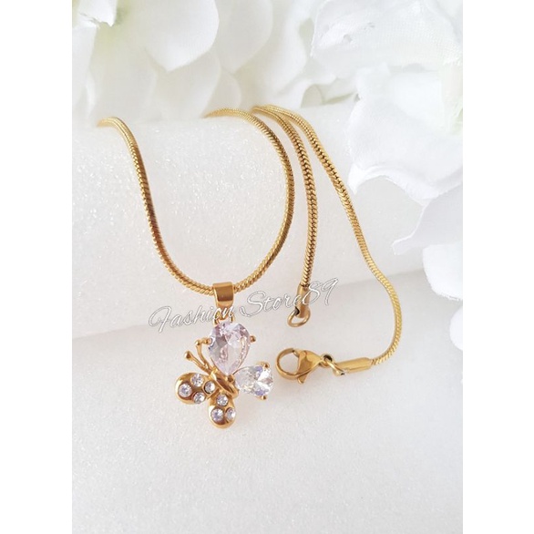 Kalung Buterfly kalung Titanium liontin Kupu-kupu Fashion permata Putih Impor Antikarat New Bestquality Premium Titanium rantai nuri Bunga Ukir
