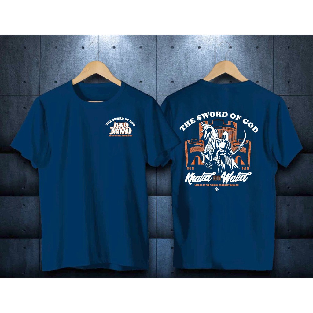 BAJU KAOS DISTRO/T-SHIRT KAOS PRIA KAOS ISLAMI  KAOS DAKWAH KAOS SAHABAT NABI NEW KHALID BIN WALID-KHALID NAVY