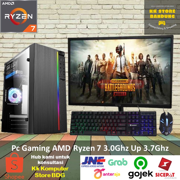 Pc Rakitan Gaming amd Ryzen 7 ram 8gb full set monitor siap pakai Pc Desktop Gaming