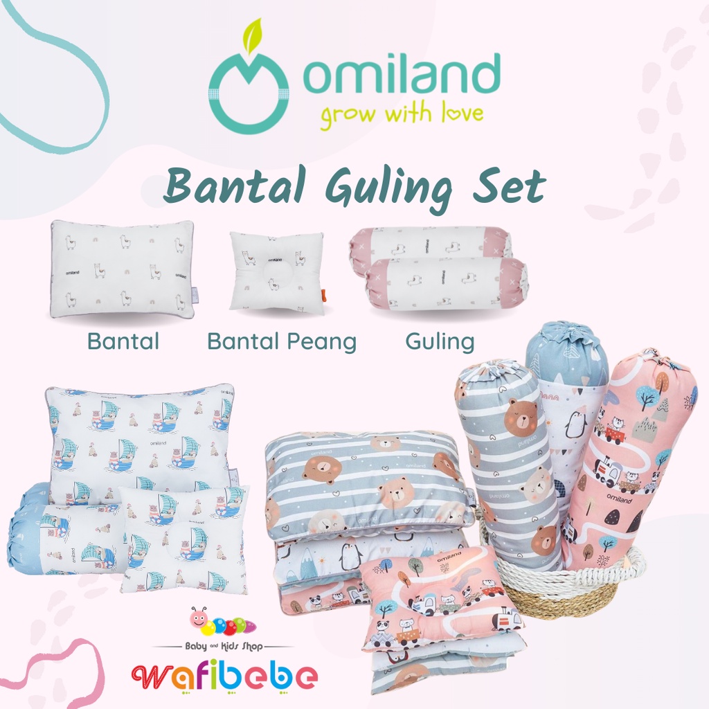 Omiland Bantal Guling Set + Bantal Peang Alpaca Brown Bear Feather Penguin Rainbow Sailor Train Animal Series Perlengkapan Tidur Bayi