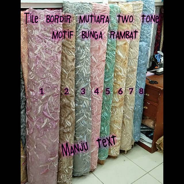 Kain -bahan tille bordir mutiara 2 tone motif bunga bordiran/TERBARU