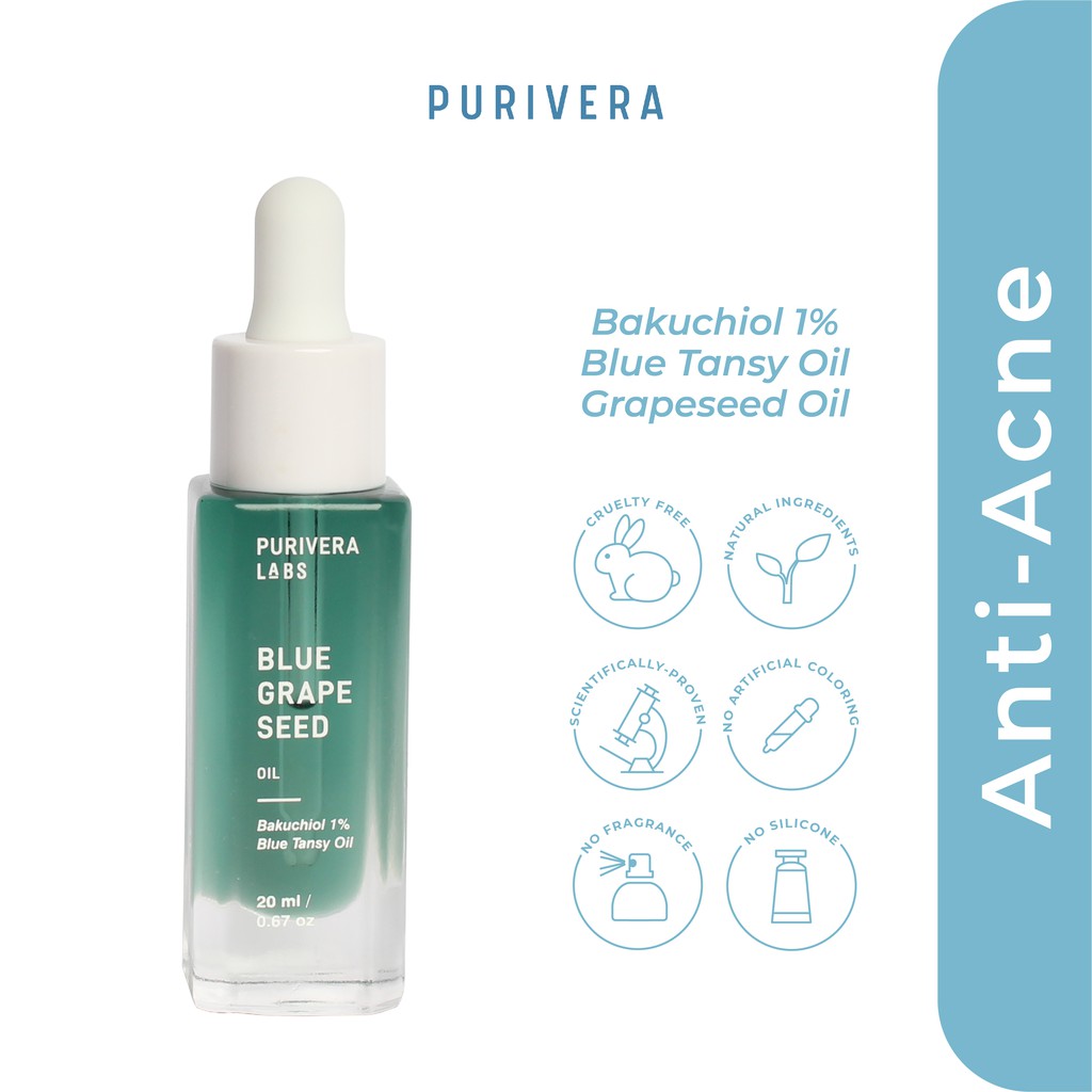 Purivera Blue Grapeseed Serum Oil Anti Acne Jerawat Bakuchiol As