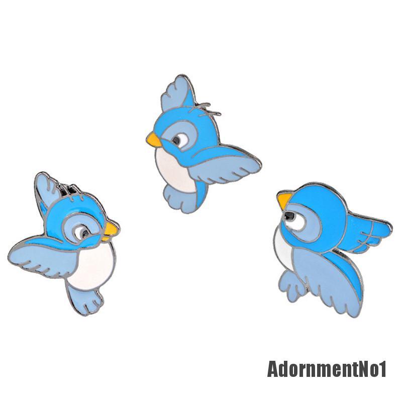 (Adornmentno1) 3pcs / Set Bros Pin Enamel Bentuk Burung Warna Biru Untuk Aksesoris Jaket / Kemeja