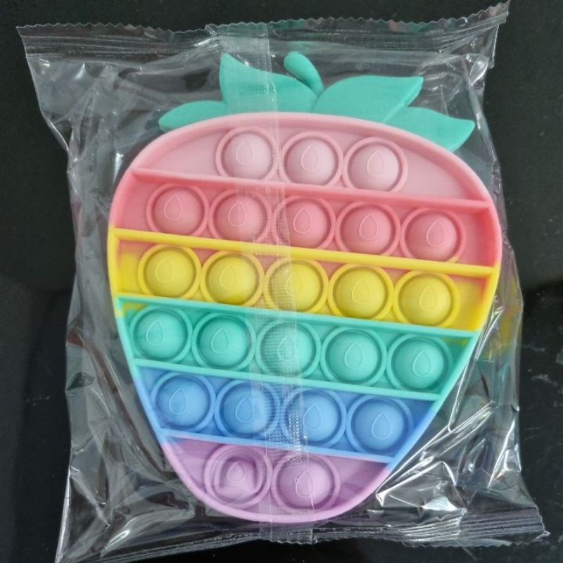 POP IT FIDGET TOY mainan penghilang stress relief kids kualitas 3d embos premium / MAINAN POP IT TIK TOK ANAK-Stroberi rainbow
