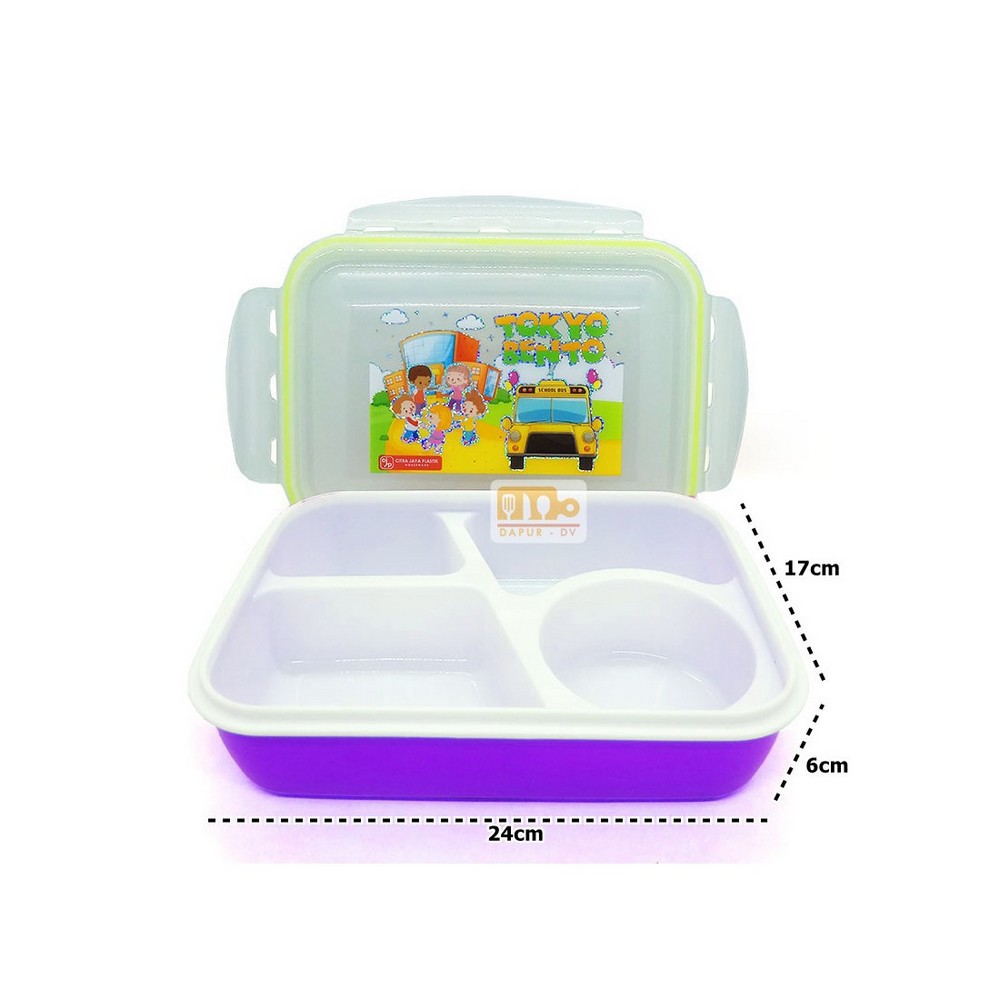 Lunch Box Bento Box Plastik 4 Sekat Premium - Warna
