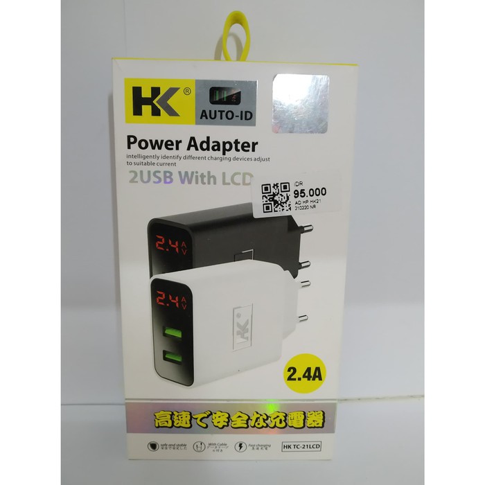 HK Charger Dengan Kabel Micro Usb Fast Charging Power Adapter Model TC-21LCD 2USB with LCD 2.4A