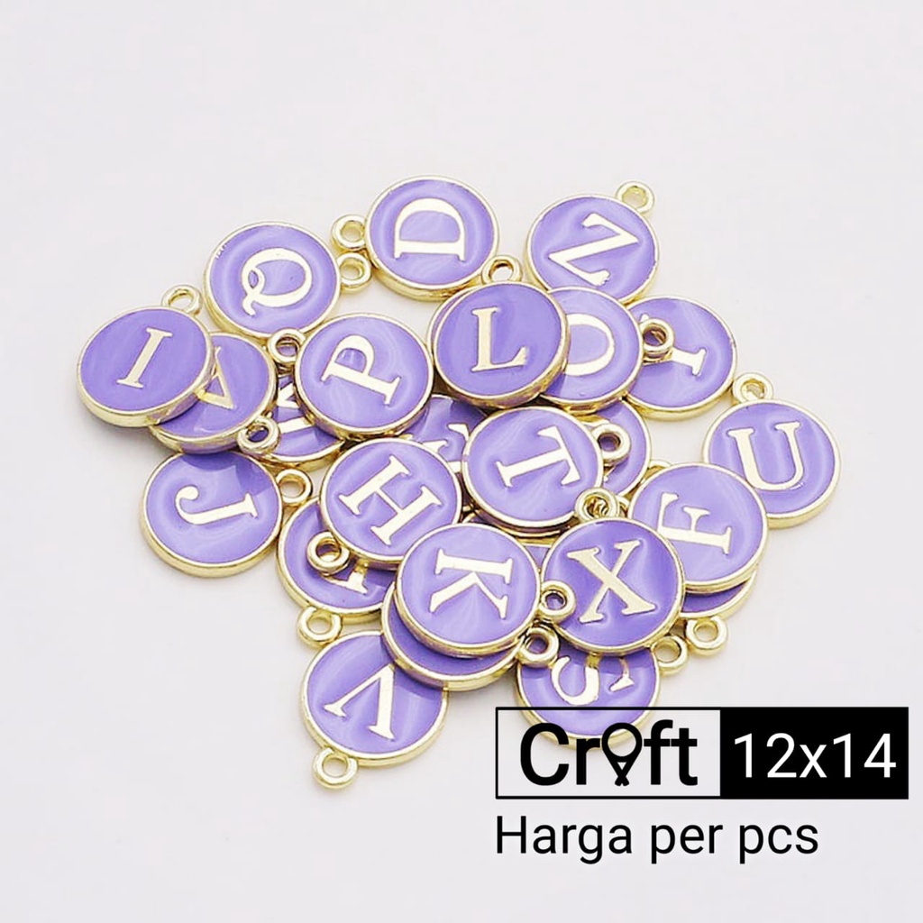 Huruf epoxy enamel ungu bandul charm gelang kalung huruf bulat satuan 99Craft