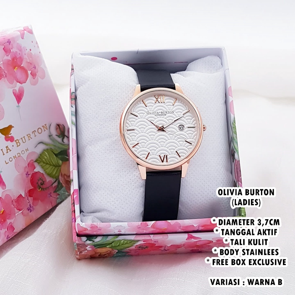 (FREE BOX) JAM TANGAN WANITA FASHION TALI KULIT BODY BULAT TANGGAL AKTIF