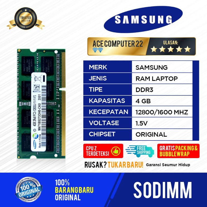 SAMSUNG SODIMM DDR3 4GB NON L PC 12800