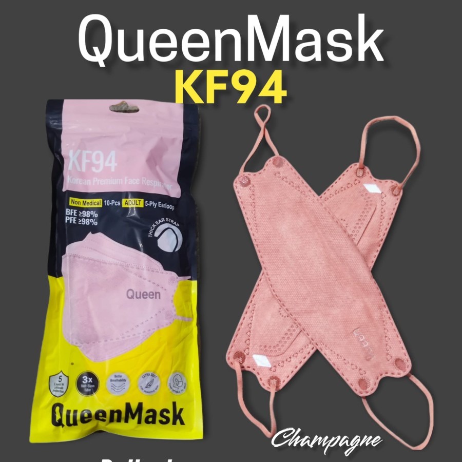 Masker KF94 5Ply QueenMask Emboss Medical Grade Disposable Face Mask 1 PACK isi 10 PCS