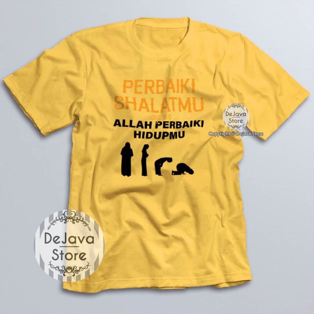 Kaos Dakwah Islami Memperbaiki Hidup Perbaiki Sholat Baju Santri Religi Tshirt Distro Muslim Premium-KUNING