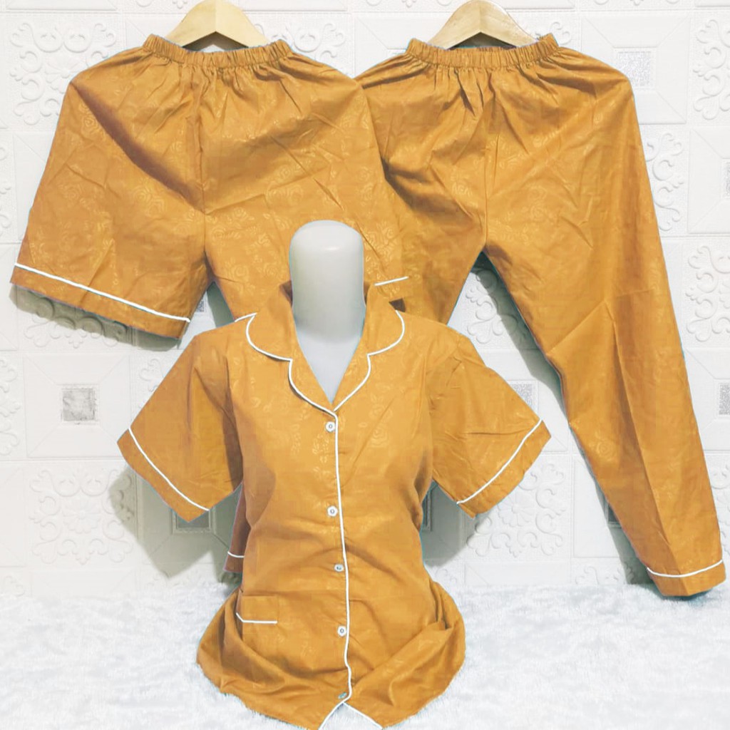 ISANNY PIYAMA SET 3IN1 SIZE.XL/PIYAMA SATIN EMBOS 3 IN 1/WARNA TERBANYAK/READY STOK/REAL PICT-KUBUS