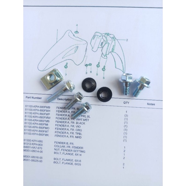 Baut Set Spakbor Depan Honda Kharisma Supra X 125 Original