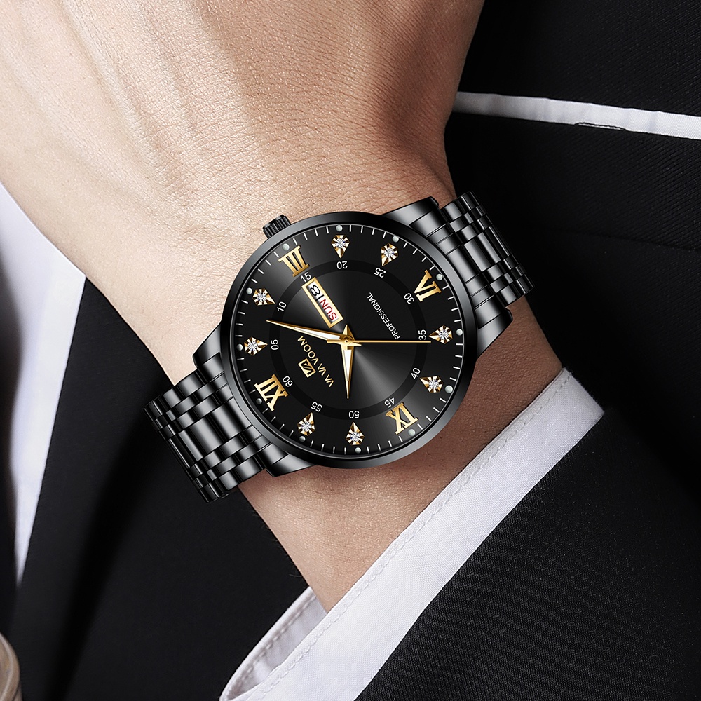VaVa Voom 2461 Jam Tangan Pria Korea Stainless Steel Analog Quartz Cowok Tangan Arloji Original Tahan Air Watch + Kotak Gratis