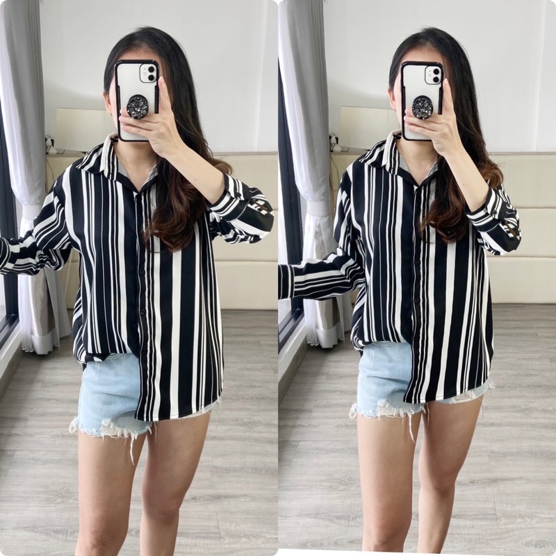 kemeja salur Ld 110 / kemeja wanita / kemeja kerja / kemeja fashion salur